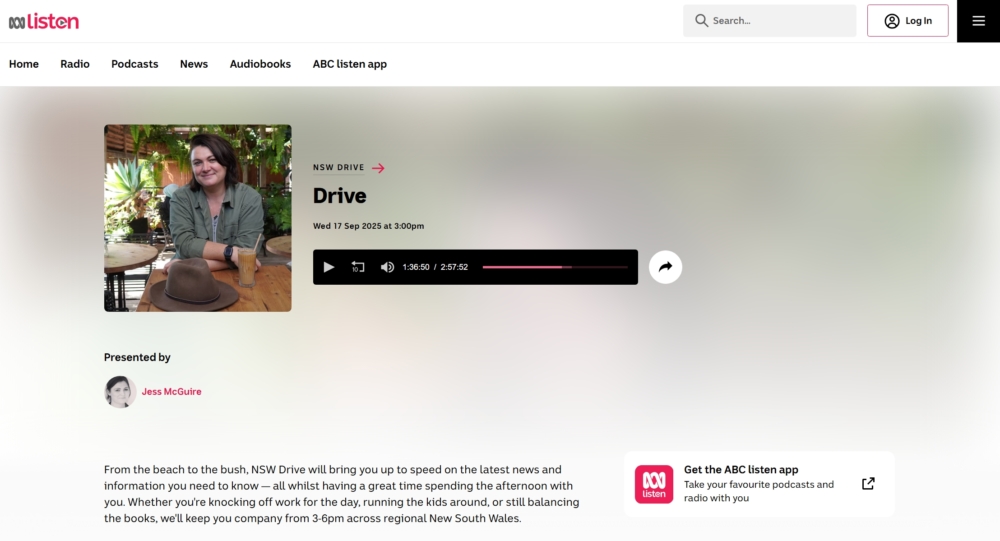 Suzanne Haddan appears on ABC Radio Drive - 17 September 2025 - Jess and Suzanne discuss 